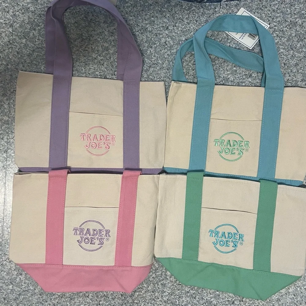 Trader Joe’s Mini Pastel Canvas Tote Bag Set Of 4 NWT Blue Green Pink Purple